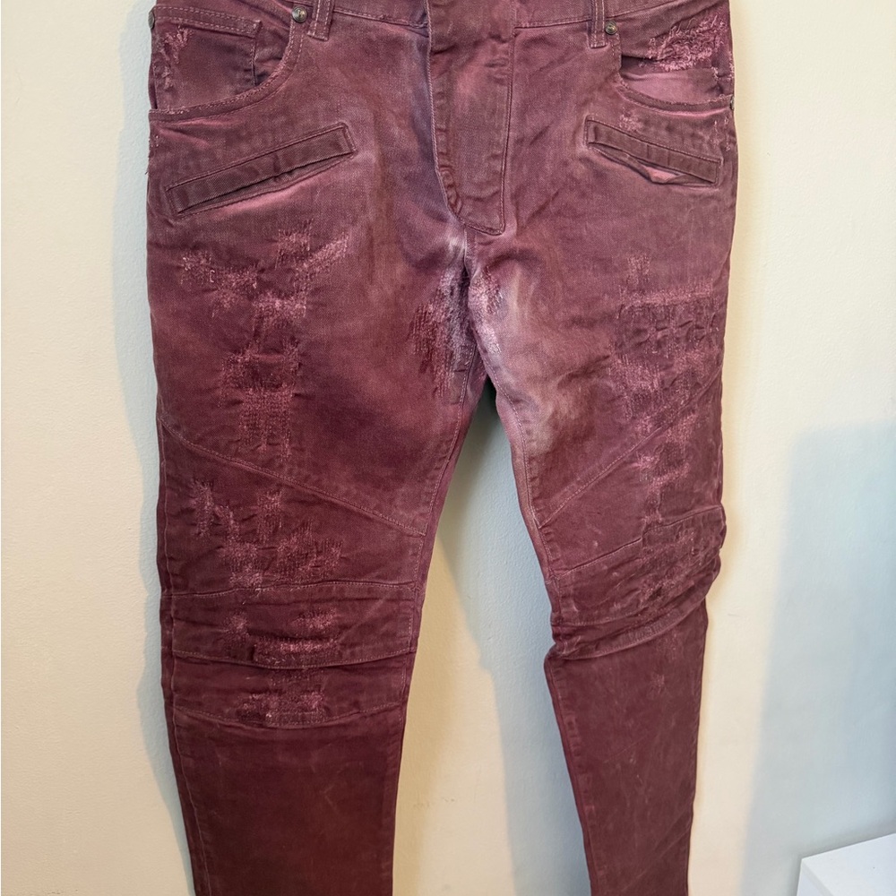 Pierre Balmain Men's Skinny Jeans in Deep Burgundy